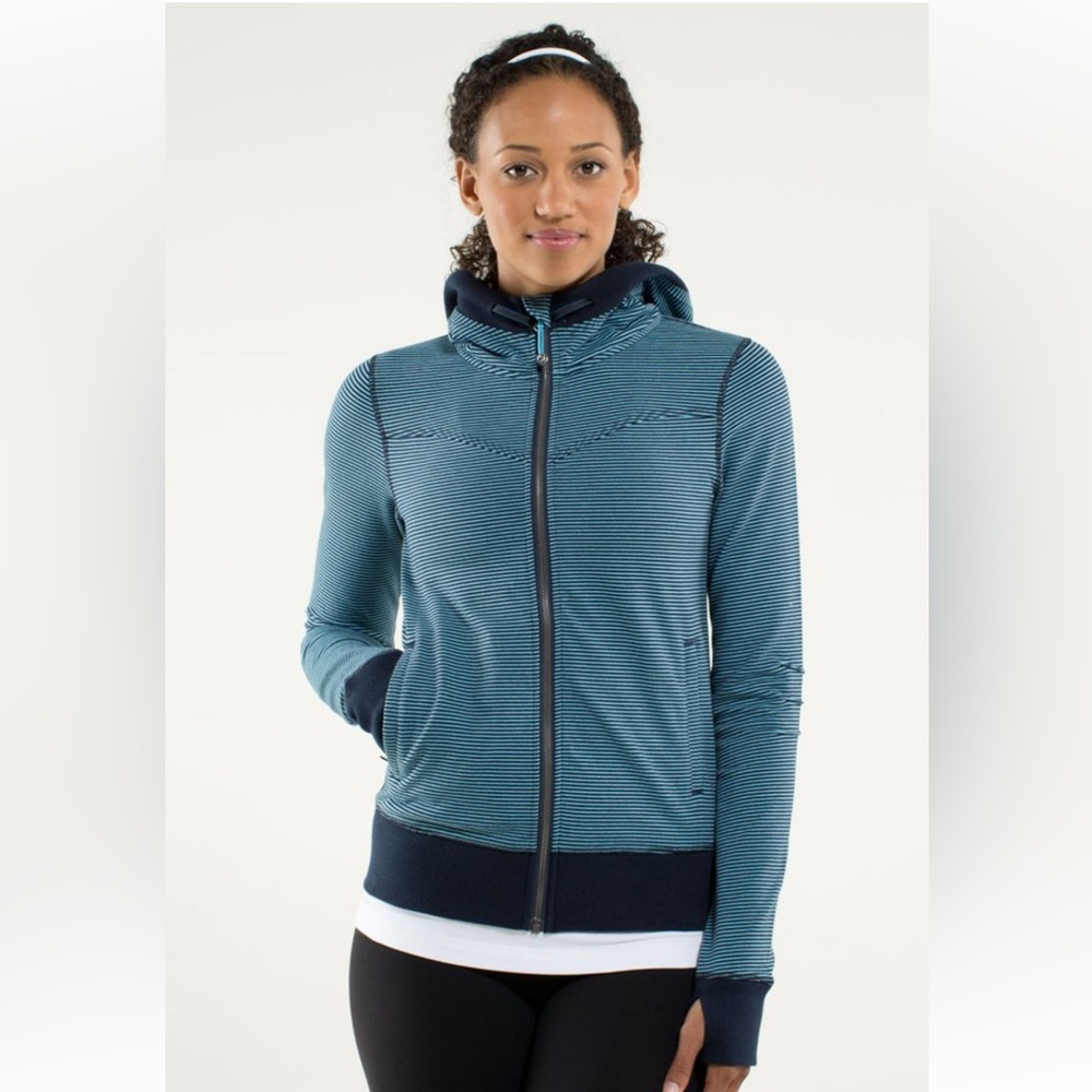 Lululemon‎ Bliss Break Hoodie Wagon Stripe Inkwell Blue Moon, Sz L